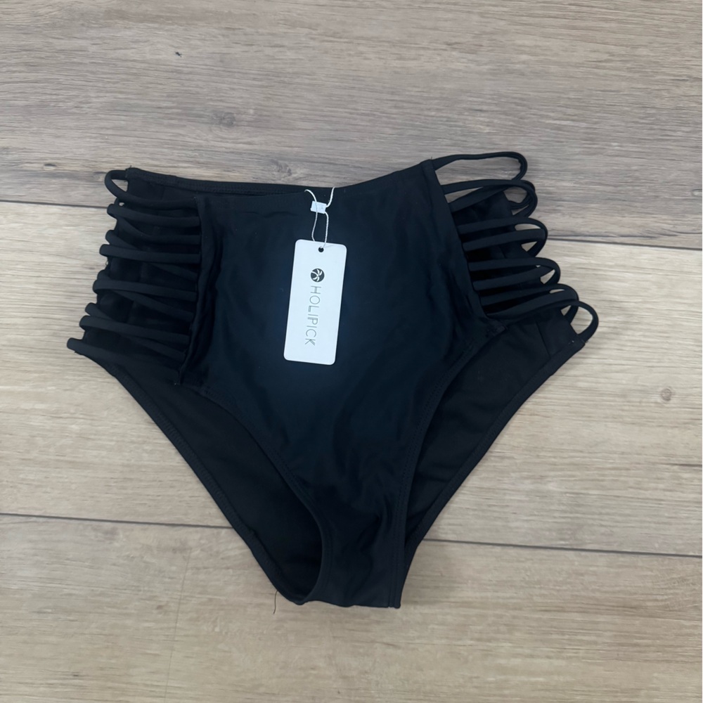 Black Strappy High Waisted Bikini Bottom